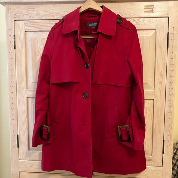 Kenneth Cole Reaction Red Trench Coat with Belted Waist Raincoat Utility - Picture 2 of 12